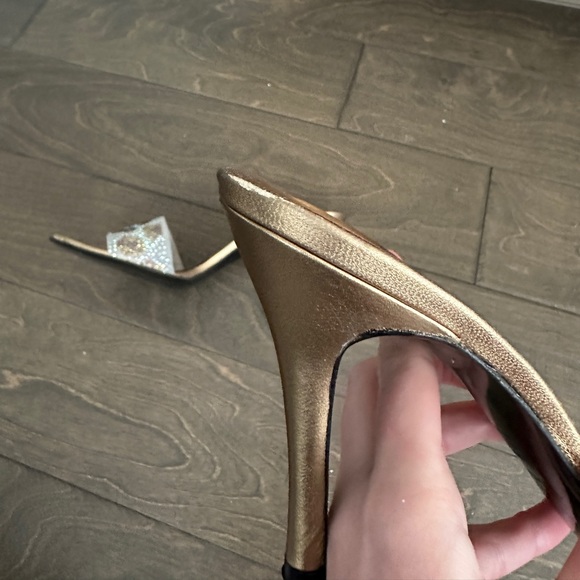 Stuart Weitzman Gold Mesh Slip On Sparkly Heels - Picture 8 of 8